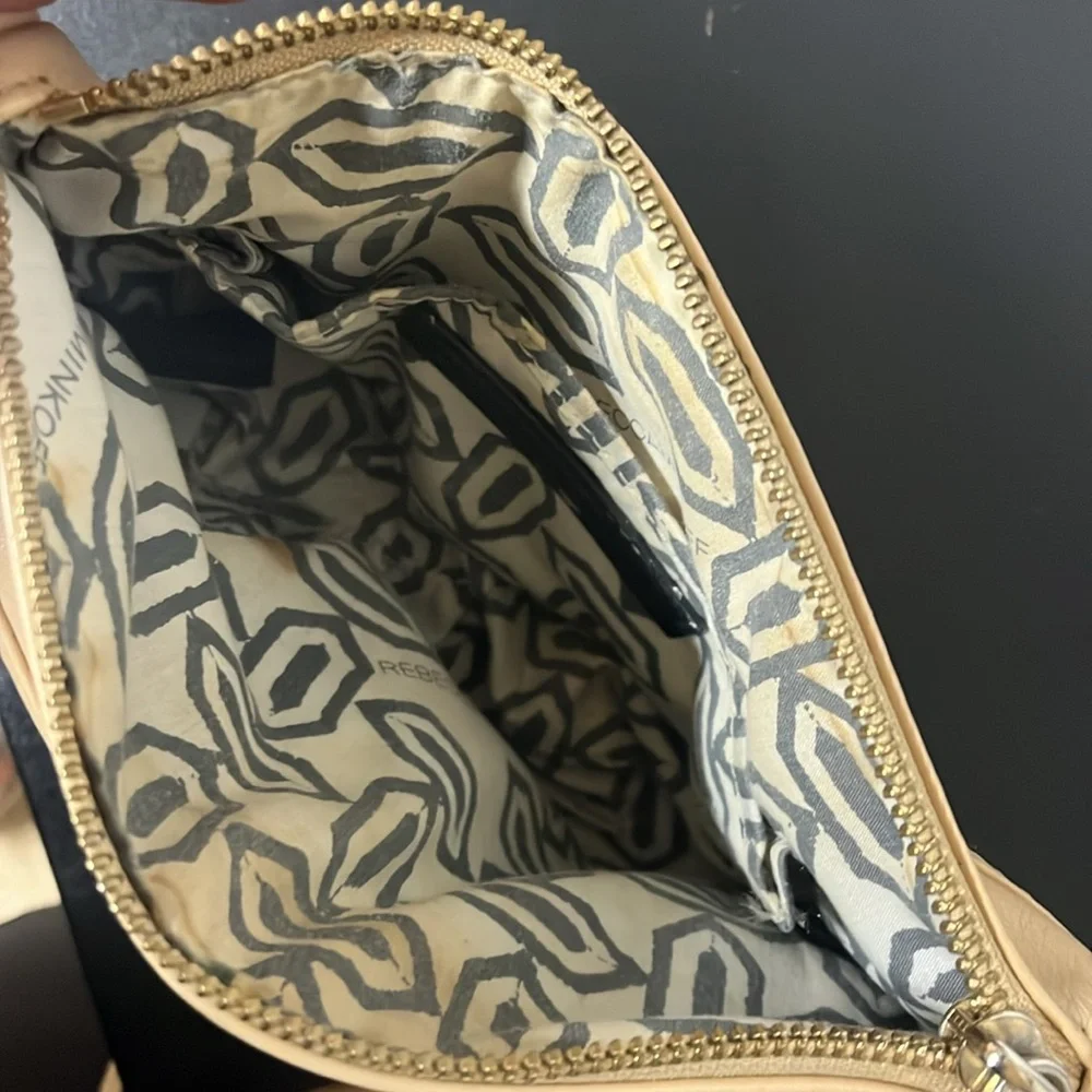 Rebecca Minkoff Mini MAC Tan leather Crossbody Gold Hardware fringe on zippers